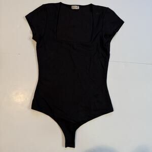 NWOT Free People Intimately Square Neck Bodysuit Black Size Small Thick Smooth